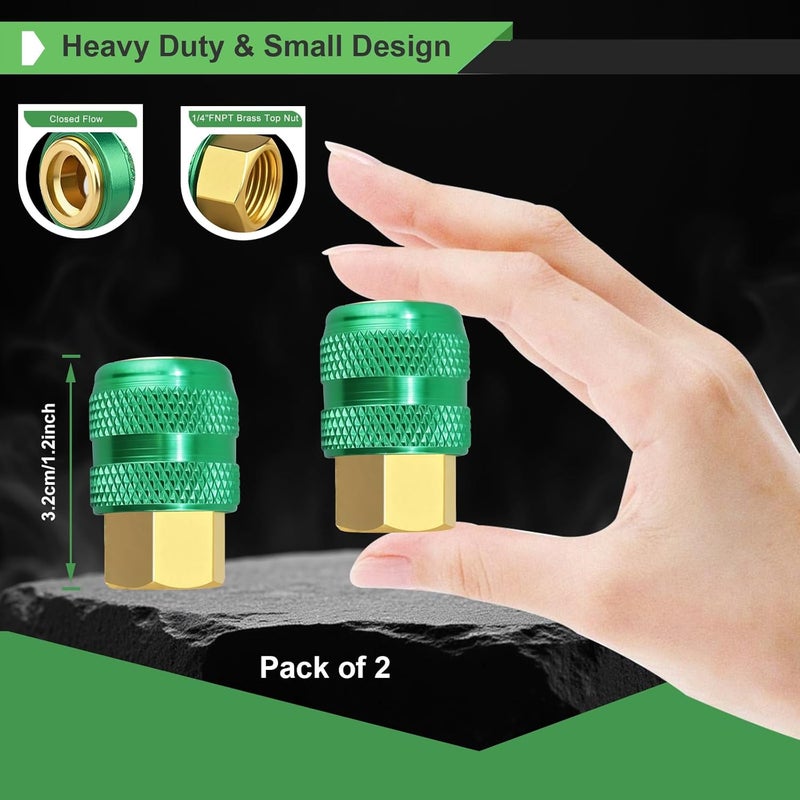 GODESON 2-Pack Locking Air Chuck, 1/4" FNPT All Metal Lock on Tire Chuck Quick Connect Tire valve, Closed Flow Green Inflator Nozzle for Air Compressor & Pressure Gauge-150PSI - Image 4